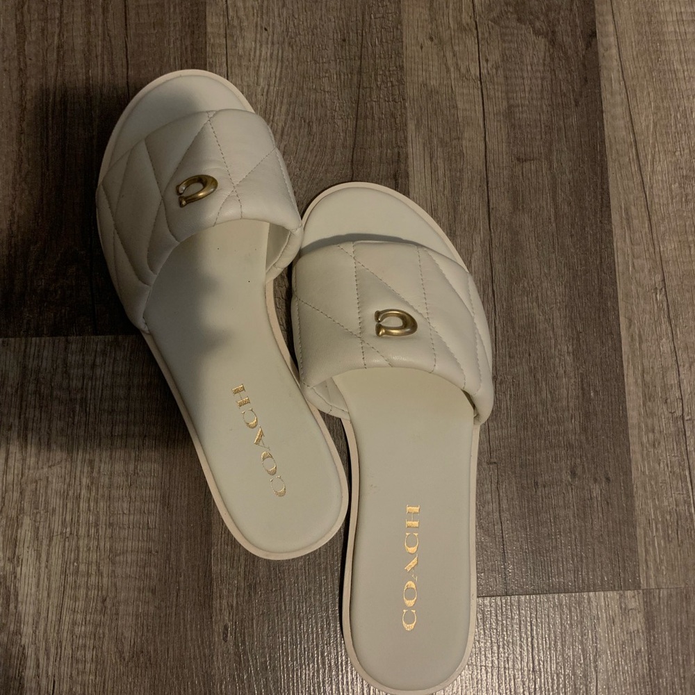 Coach White Sandals with Open Toe Design